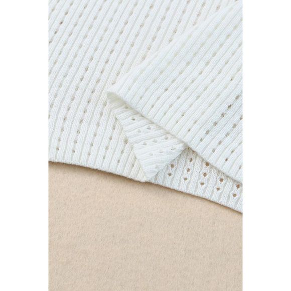 Azura Exchange  White Hollow-out Knitted Short Sleeve T Shirt - Picture 9 of 14